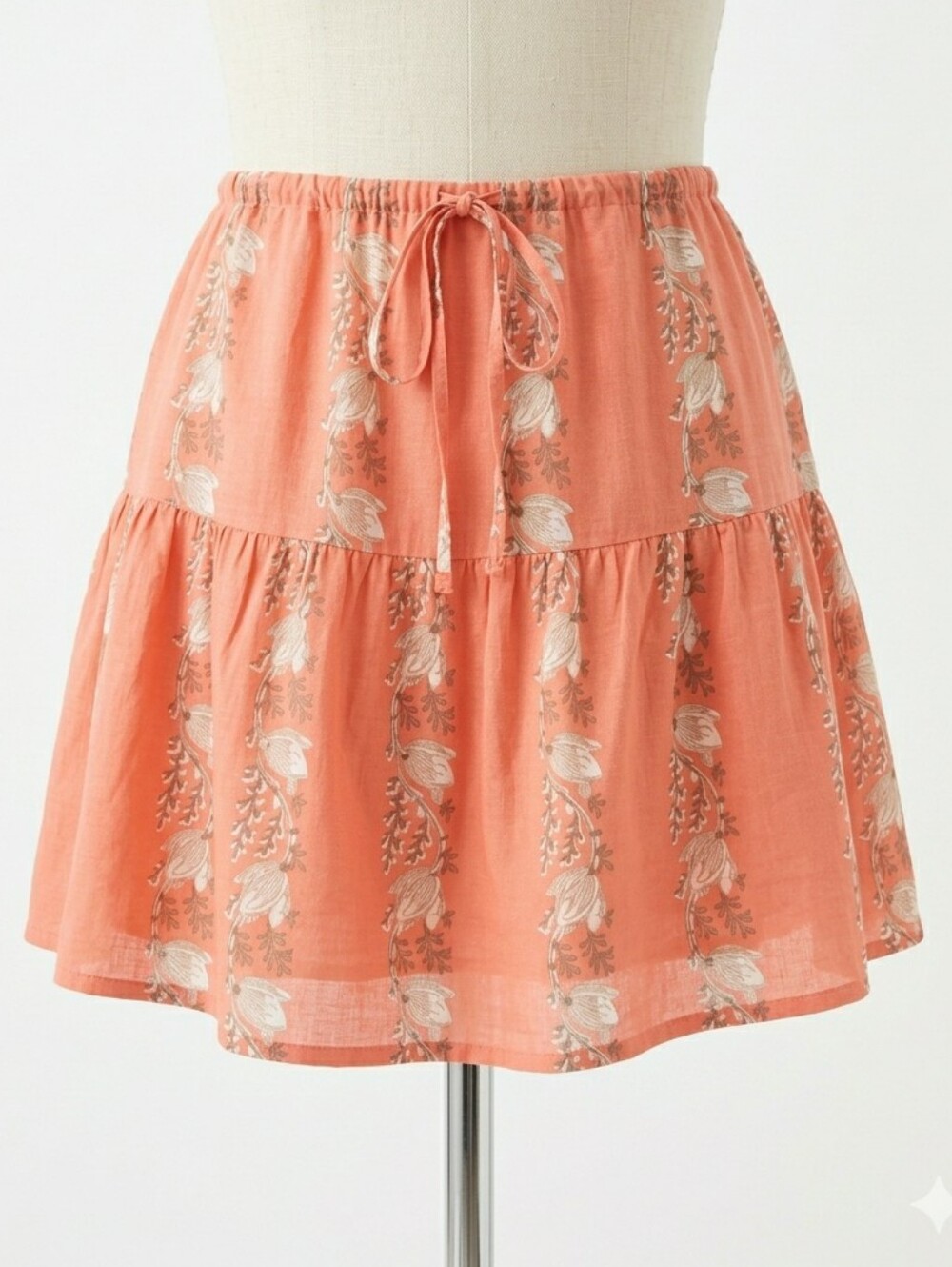 J. CREW Coral Peach Floral Ruffle Boho Cotton Skirt Sequin Drop Waist Small